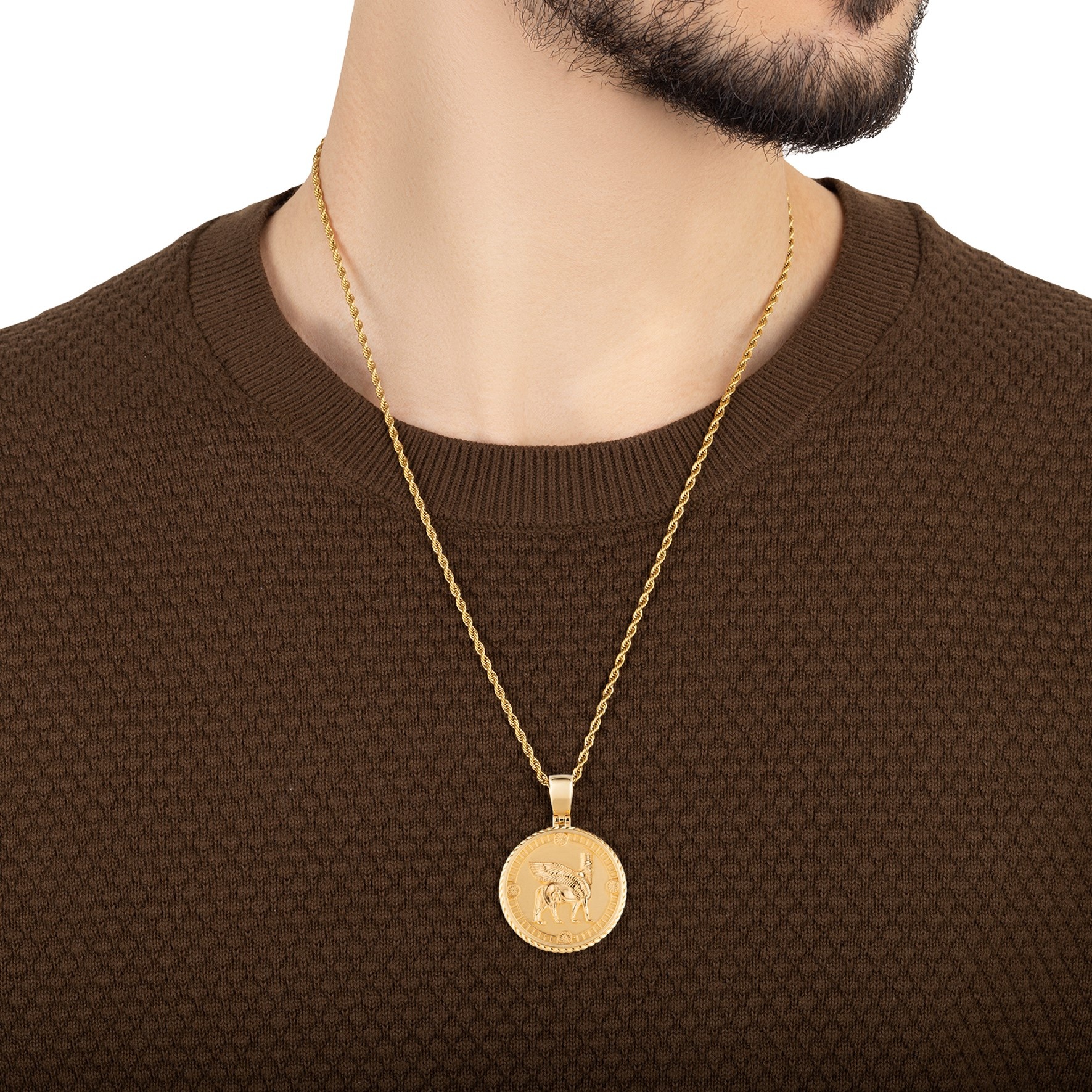 lamassu pendant on male model