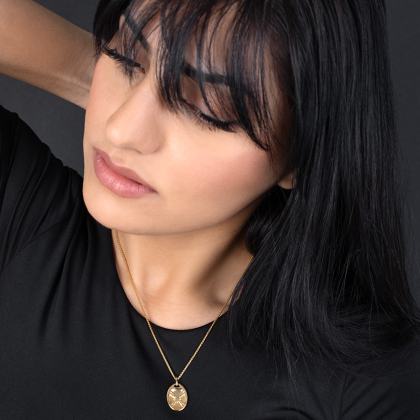 assyrian flag pendant on model image